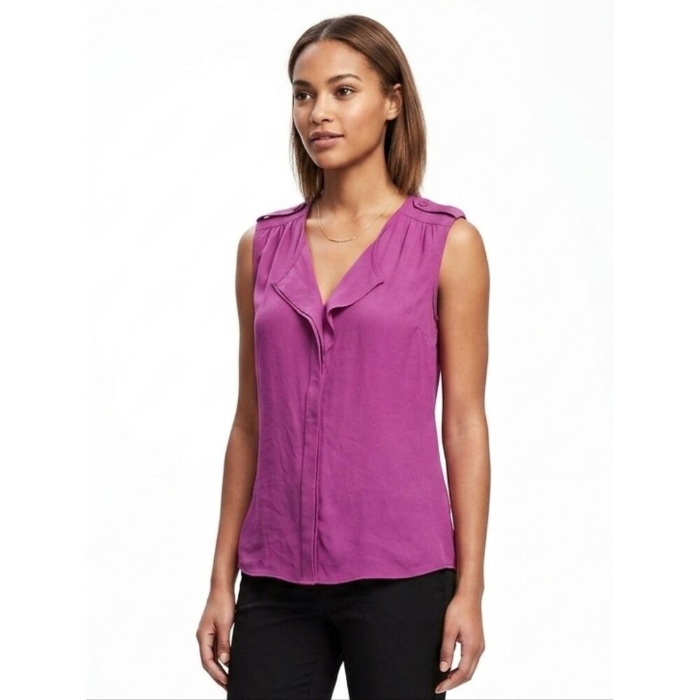 ​Banana Republic Magenta Ruffle Neck Sleeveless Blouse XS Pink Shell Top